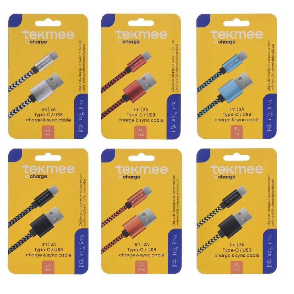 Kabel 1m USB naar Type C Nylon braided