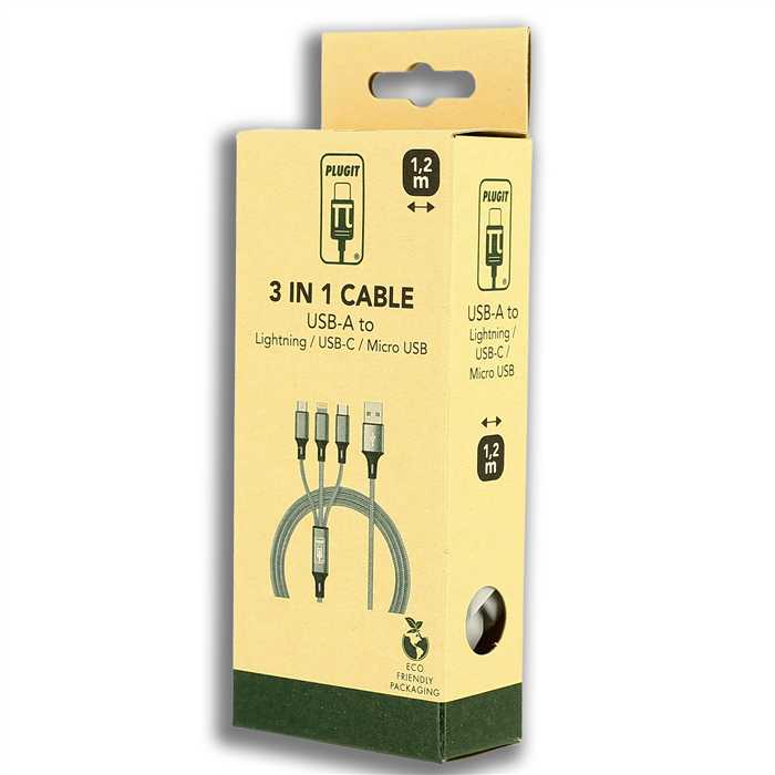 PLUGIT 3-IN-1 CABLE (USB-A TO MICRO USB/IPHONE/C)