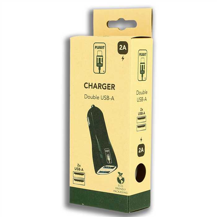 PLUGIT CAR CHARGER 2 USB-A - BLACK COLOR 5V/2A