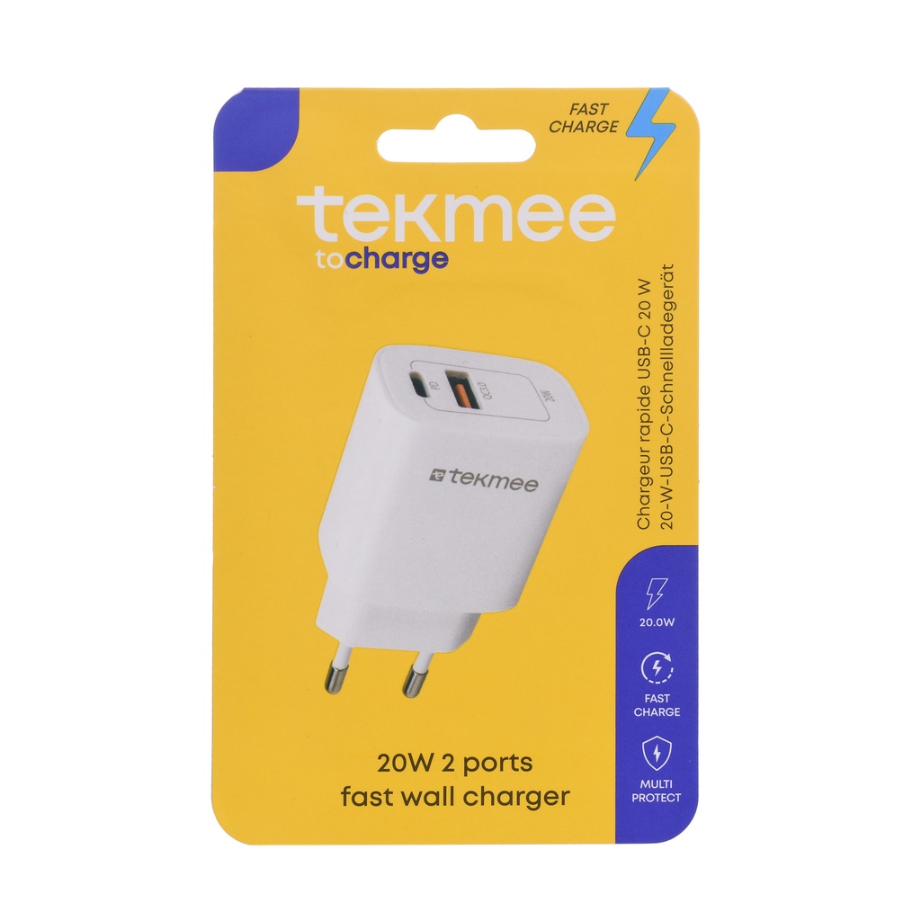 Chargeur rapide 20W 2 Ports TYPE C + USB Fast