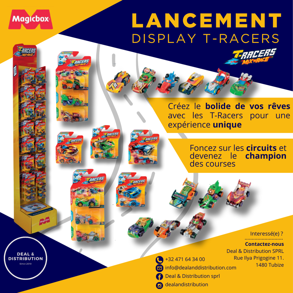 Display van 59 T-Racers Mix'n Race voertuigen
