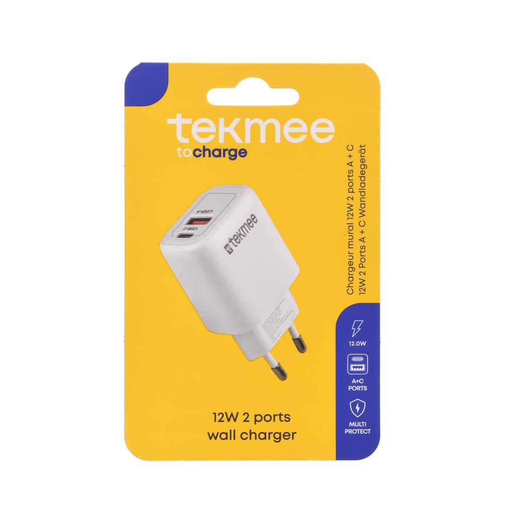 TEKMEE 12W 2 PORTS C + USB WHITE WALL CH