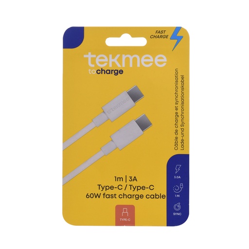 [Tekmee40430065] Câble FAST CHARGE 1m type C vers type C