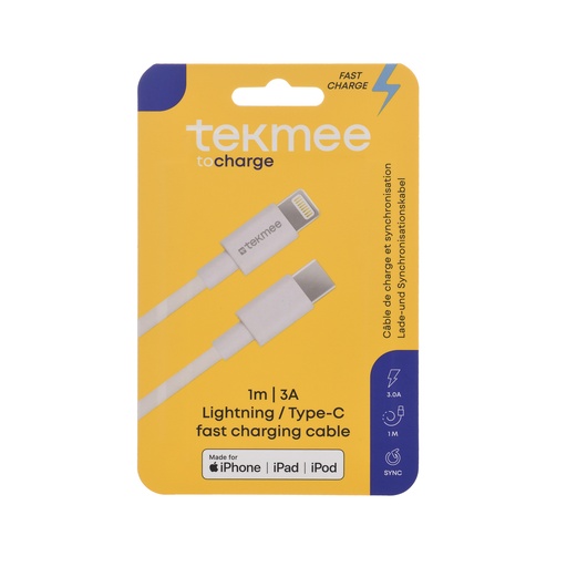 [Tekmee40430063] Câble fast charge 1m Lightning cable - type C