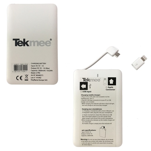 [Tekmee40448373] Batterie externe 2500 mAh Powerbank