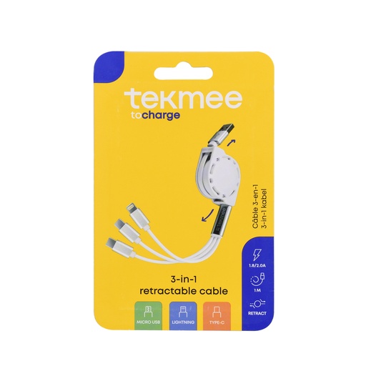 [Tekmee40430051] Retractable cable trio 3-in-1 x36