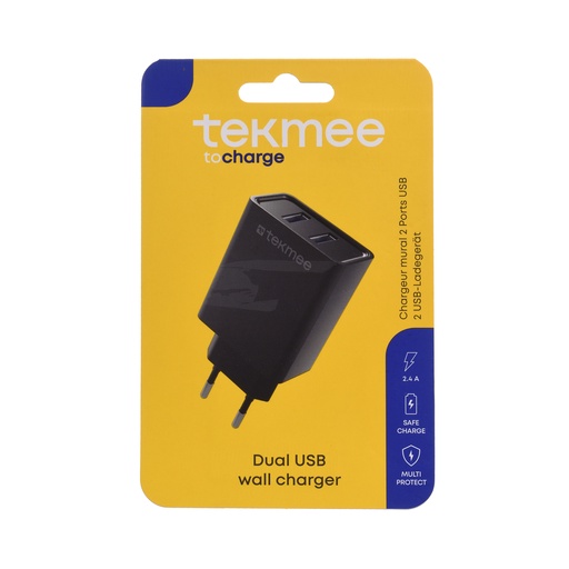 [Tekmee40430186] Wall charger black 2x USB Ports 2.4A