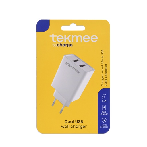 [Tekmee40430183] Wall charger White 2x USB Ports 2.4A