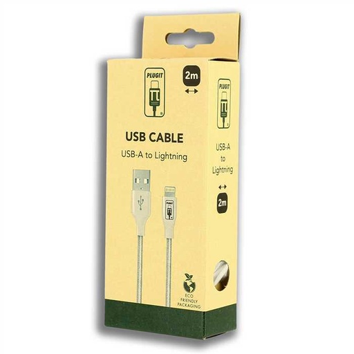 [PLU24010] PLUGIT USB-A TO IPHONE CABLE - 2M - WHITE NYLON