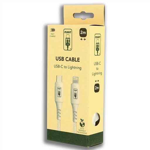 [PLU24050] PLUGIT USB-C TO IPHONE CABLE - 2M - WHITE NYLON
