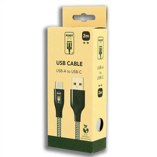 [PLU24020] PLUGIT USB-A TO USB-C CABLE - 2M - GREY NYLON PL...