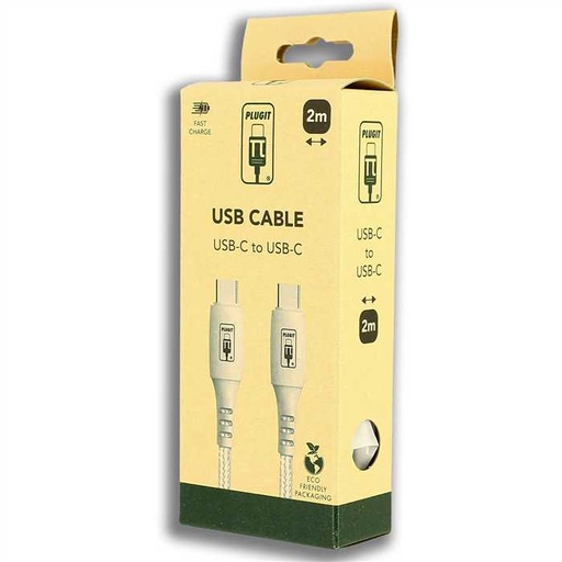 [PLU24060] PLUGIT USB-C TO USB-C CABLE - 2M - WHITE PLASTIC