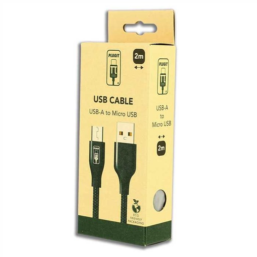 [PLU24000] PLUGIT USB-A TO MICRO USB CABLE - 2M - BLACK NYLON
