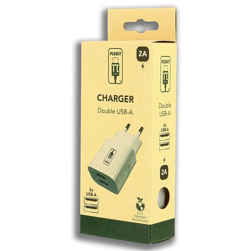 [PLU24070] PLUGIT WALL CHARGER 2 USB-A - WHITE COLOR 5V/2A