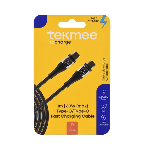 [Tekmee40430306] Tekmee 1M 3A Type-C/Type-C Transparent