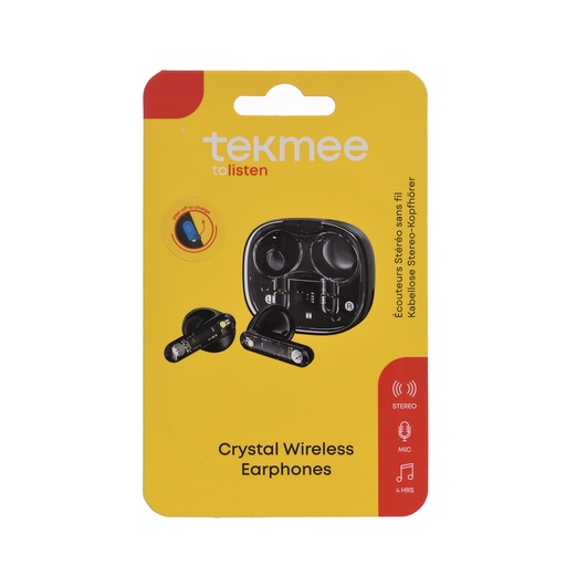 [Tekmee40430303] Ecouteurs sans fils Crystal Wireless stereo Earbuds