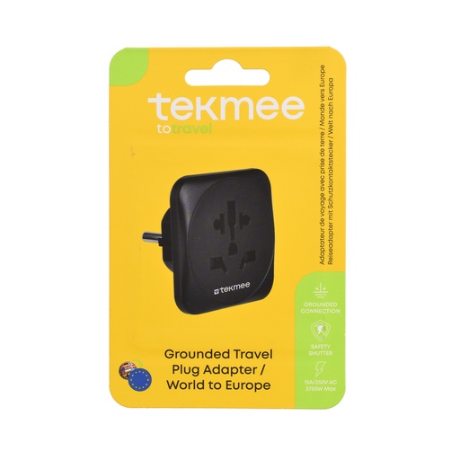 [Tekmee40430319] Adaptateur voyage Grounded Travel Plug Travel/World to Europe
