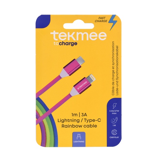 [Tekmee40430327] 1M / 3A Lightning Type-C Rainbow