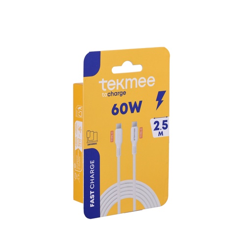 [40430355] TEKMEE 60W 2,5M TYPE C TO TYPE C CABLE
