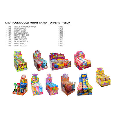 [175211] DOZEN FUNNY CANDY TOPPERS 10BOX