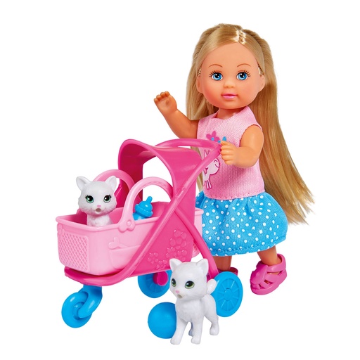 [A2000126] EVI 12CM POUSSETTE + 2 CHATS